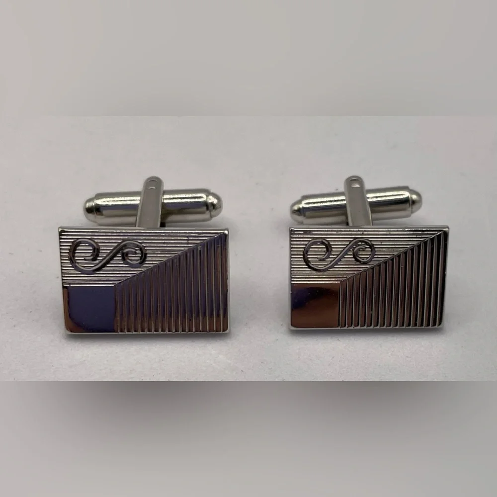 3 for $30 Vintage S Monogram Rectangular Etched Line Design Cuff Links